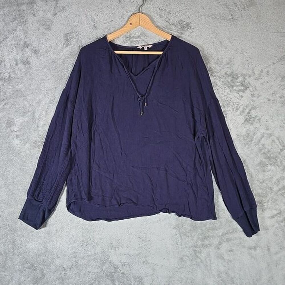 Juicy Couture Shirt Womens XL Navy Blue Long Sleeve Knit Top Rayon Blouse Casual